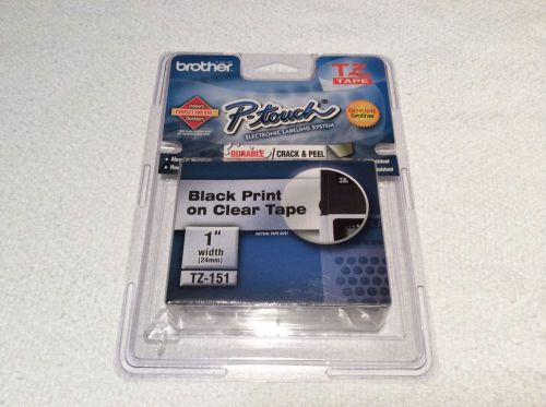 New! P-touch Label TZ-151 Black Print On Clear Tape 1&#034; Durable!