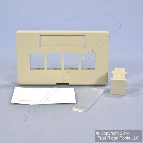 Leviton gray 4-port quickport cubicle wallplate data faceplate 49910-hg4 for sale