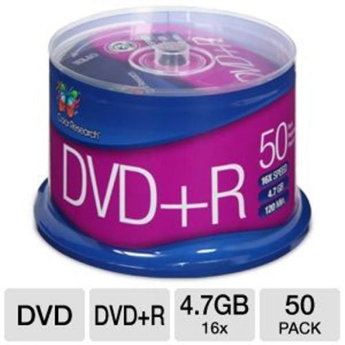 NEW! Color Research Cake Box DVD+R 50-Pack - 16X, 120 mins, 4.7GB  - C18-42003