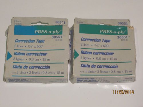 Lot of 2 PRES-a-plyCorrection Tape  2 Line - 2/6&#034; x 600 MODEL 30550 ECR-26 NEW