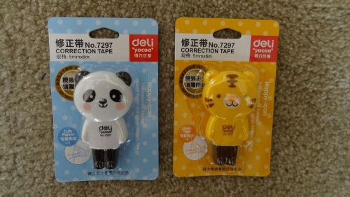 Cute Deli Hearty Panda and Tiger Correction tapes(5mm x 6mm) White out