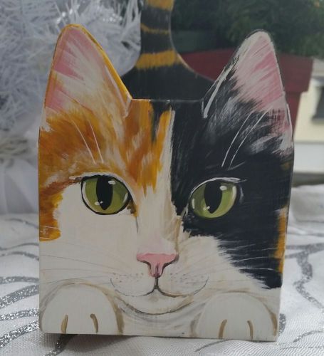 Calico Cat Desktop Organizer  ~Handmade Functional Wood Art ~Christmas Gift