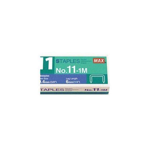 Max® No. 11 Mini Staples for HD-11FLK, 1/4&#034; Leg, 3/8&#034;Crown Flat Clinch, 1,000/Bo