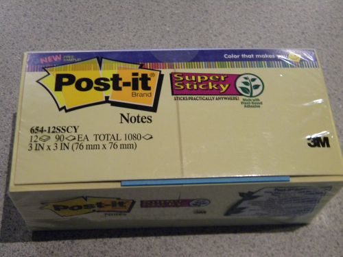 3m post-it® super sticky 3&#034; x 3&#034; notes, 12 pads/pack total 1080 sheets 90shts/pk for sale