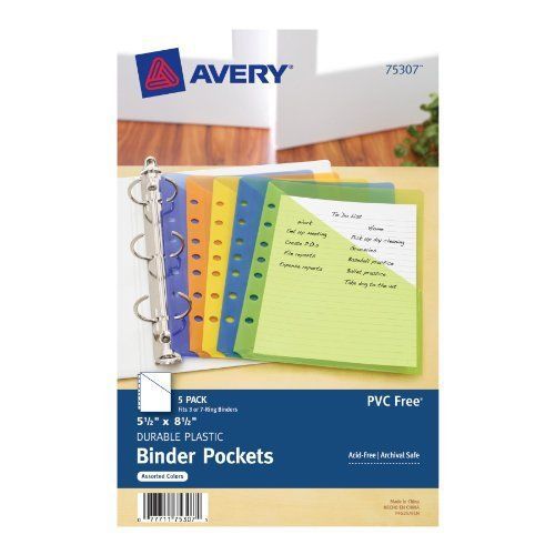 Avery mini binder pockets fits 3 ring and 7 ring binders assorted pack of 5 for sale