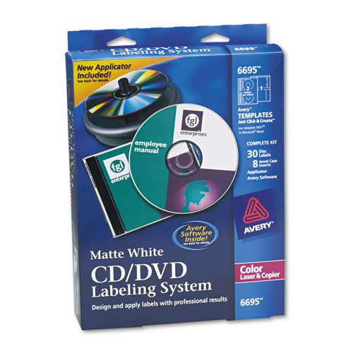 Avery CD/DVD Design Kit, 30 Labels &amp; 8 Inserts for Color Laser Printers
