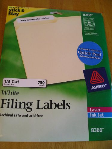 Avery White Filing Labels 8366 1/3 Cut 25 sheets/30 per sheet /750 total
