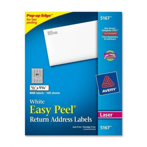 Genuine 8000 Avery 5167 Easy Peel Address Label - 0.5&#034;  X 1.75&#034; 100 sheets