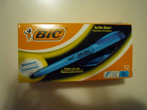 New ! 12PK Bic Brite Liner Highlighters Chisel Tip Blue Ink 65552