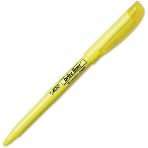 BIC Brite Liner Highlighter - Chisel Point  - Fluorescent Yellow Ink- 12/Pk