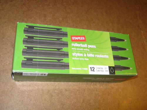 Brand New Staples Rollerball Pens, Medium Point, Black -12 pc (0.7mm) Germany
