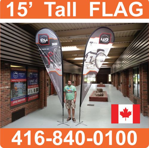 15&#039; Tall TEAR DROP FLAG Indoor Outdoor Business Sign + FREE Full-Color Imprint