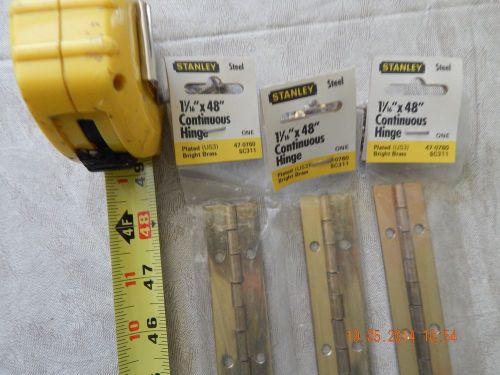 STANLEY CONTINUOUS HINGE 1-1/16&#039;&#039; X 48&#039;&#039;, LOT OF 3, BRIGHT BRASS PLATED