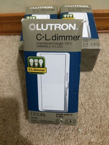 QTY-6 LUTRON DVCL-153PR-WH SINGLE OR 3-WAY 150w CFL OR LED DIMMER IN WHTE