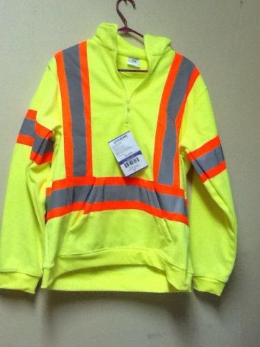 1 New Large hi-vis safety striped lime 3/4 zip fleece pull over CSA approved