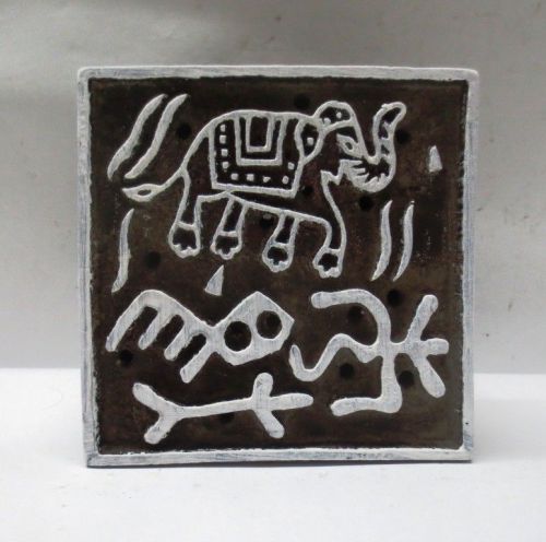 INDIAN HAND CARVED WOOD TEXTILE STAMP / PRINTER WOOD BLOCK ELEPHANT PRINT UNIQUE