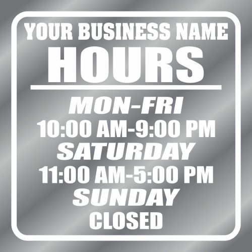 Business Custom Store Hours Vinyl Decal Graphic Restaurant Sign Window Name 10&#034;