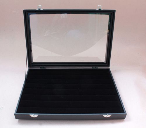 49 pair cufflinks storage glass top case/display box black wood for sale
