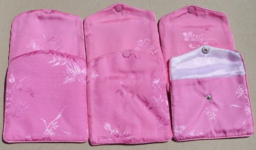 6 - PINK EMBROIDERED SILK JEWELRY POUCHES, PURSES, GIFT BAGS, COSMETIC BAG