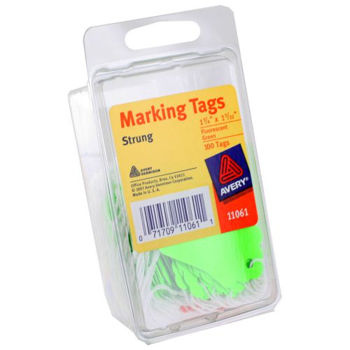 Avery marking tags, strung, 1-3/4&#034; x 1-3/32&#034;, fluorescent green, pack of 100 for sale