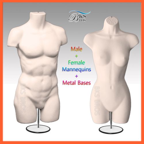 2 Mannequin Nude Male + Female Body Dress Form Display Clothing Stand Hanging