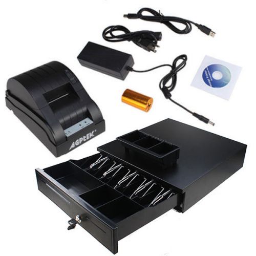 Usb 58mm pos thermal dot receipt printer set + electronic cash drawer roll paper for sale