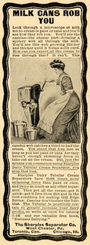 1907 Ad Sharples Dairy Tubular Cream Separator Farming - ORIGINAL CG1