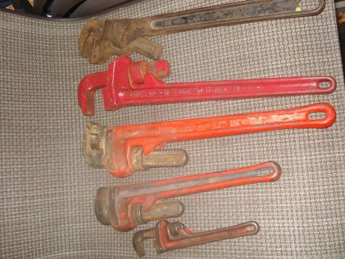 4 ridgid pipe wrenches 8&#034; 14&#034; (2) 18&#034; and lawson off set wrench 18&#034; for sale