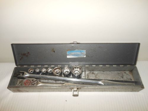 Vintage ARMSTRONG - 12-903 &amp; 12-918 Ratchet Socket Set Metal Box Case - Armaloy
