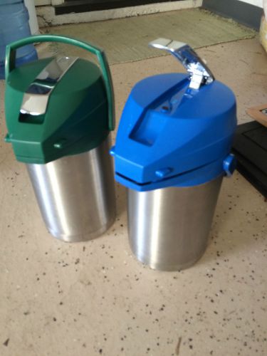 Airpot, 2-1/2 liter blue lever lid, 18/8 stainless steel used excellent condt for sale
