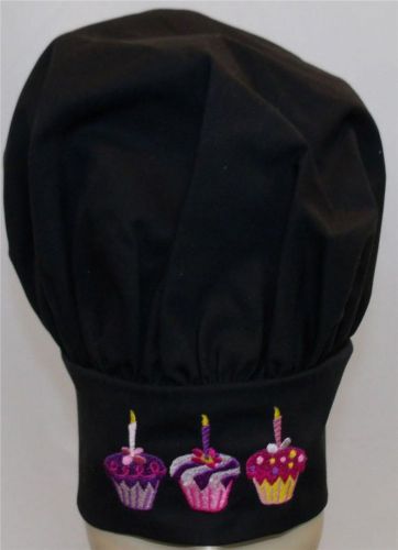 Sweet Decorated Frosted Cupcake Birthday Candle Adjustable Adult Black Chef Hat