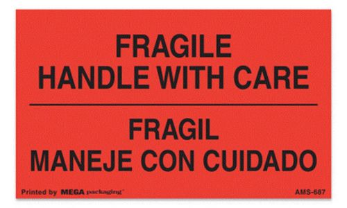 3&#034;x 5&#034; LABEL-FRAGILE HANDLE WITH CARE/FRAGIL MANEJE CON CUIDADO-BILINGUAL-500/rl