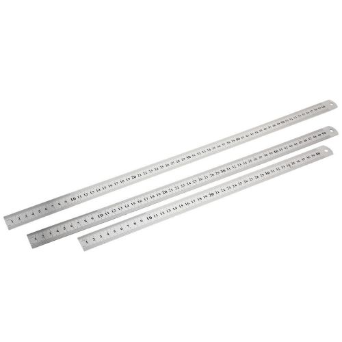 3 in 1 40cm 50cm 60cm Double Sides Students Metric Straight Ruler Silver Tone