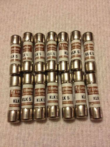 Lot of (14) - Littelfuse KLK 5, KLK-005, 5 Amps, 600 Volts AC Midget Fuse