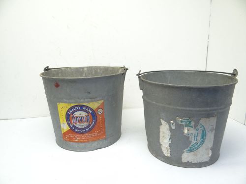 Two Vintage Used Old Galvanized Metal Dover Quality Ware No 10 Utility Buckets