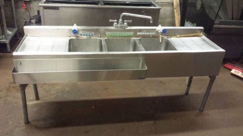 3-Compartment Stainless Steel Bar Sink w/ Drainboards &amp; Faucet Commercial NSF 6&#039;