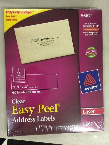 Avery Easy Peel Address Labels 5662 1 1/3 x 4&#034; 50 sheets 700/box New Sealed.