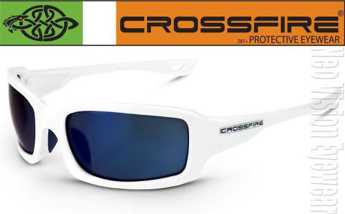 Crossfire M6A WHITE Blue Mirror Lenses Safety Glasses Sunglasses Shooting Z87.1
