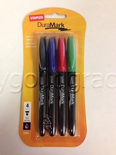 DuraMark Permanent Markers, Assorted Colors, Fine, Pack of 4