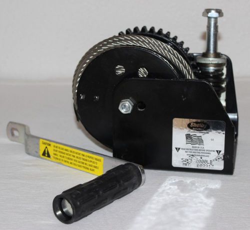 New shelby industries 2000 lb worm gear hand winch w/ 1/4&#034; stainless steel cable for sale