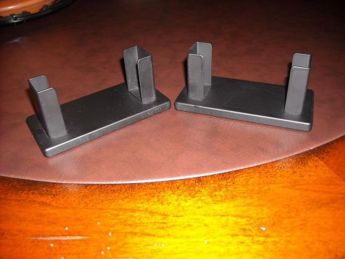 2 Black Metal and Plastic Business Card Holders/Non Scratch Bottom