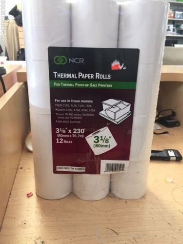 NEW NCR Thermal Paper Rolls 3 1/8&#034;mm x 230&#039; (80mm x 76.7m) 12Rolls