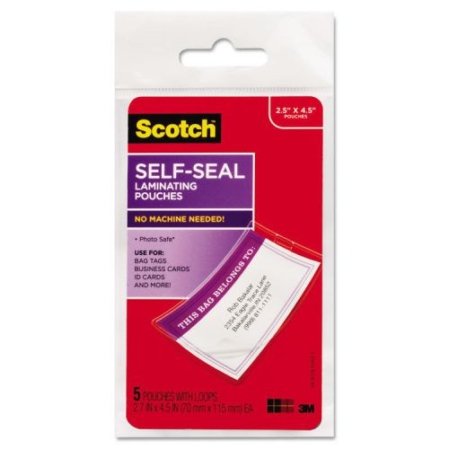 Self-sealing laminating pouches, 12.5 mil, 2 13/16 x 4 9/16, luggage tag, 5/pack for sale