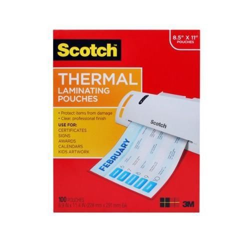Scotch thermal laminating pouches 8.9 x 11.4 inches 3 mil, 100-pack new for sale