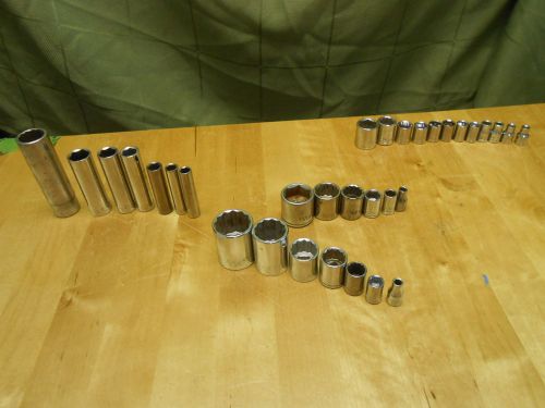Lot of (32) Socket Wrench Bits Various Misc Metric Fractional Inch Deep Shallow