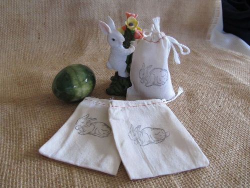 3 Custom stamped drawstring gift bags 3 x 4 Bunny Design