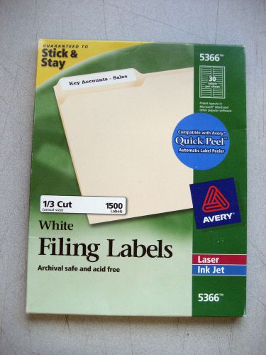 NEW 780 Avery 5366 White File labels, 1/3 cut, 30/sheet, Quick Peel -SEE CHOICES