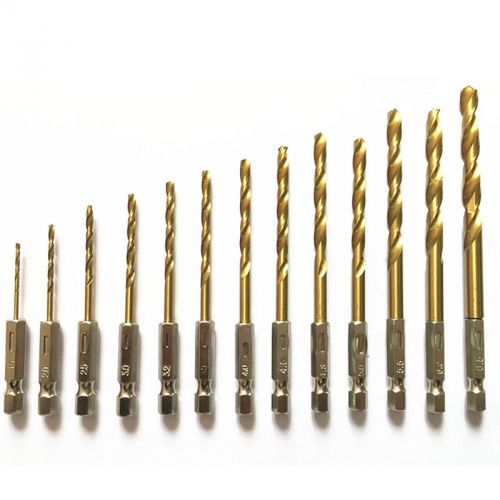 13 pcs drill set titanium 1 / 4&#034; hex shank 1.5-6.5mm screwdriver twist drill bit for sale