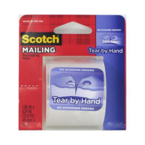 Scotch Tear By Hand Mailing Packaging Tape, 1.88 x 629 Inch, Clear (3841)