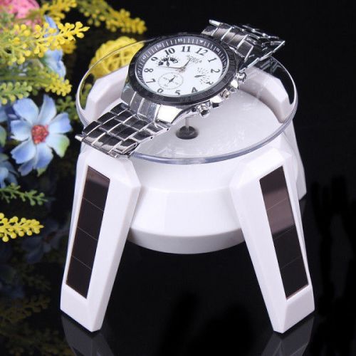 360 degree light solar powered jewelry rotating display stand turn plate for sale